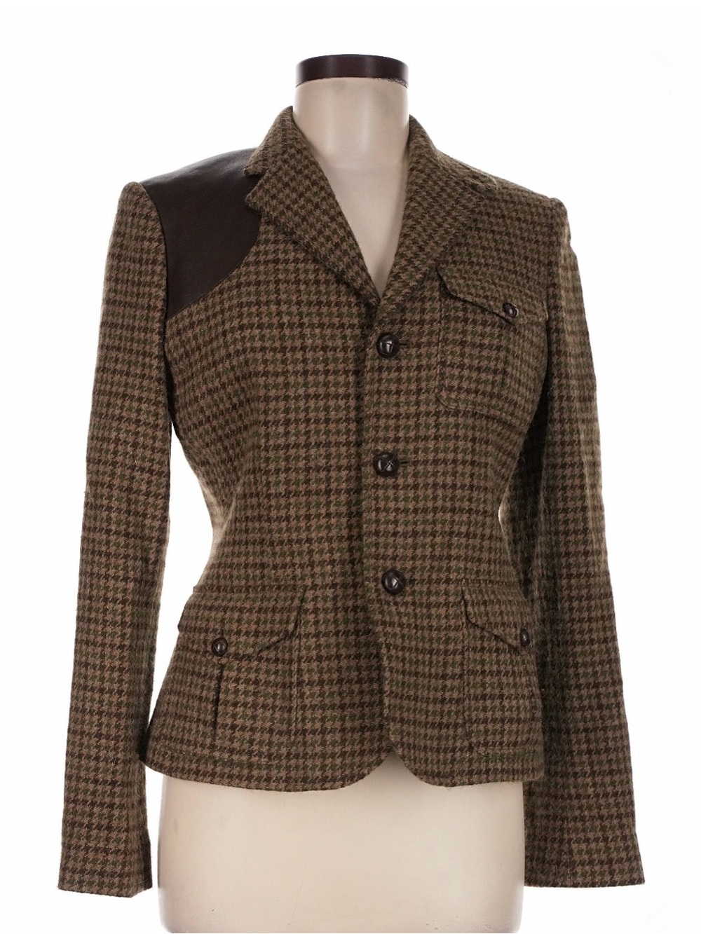 Vintage Ralph Lauren Equestrian Riding Jacket Blazer Herringbone Wool Leather 8 - Picture 2 of 7